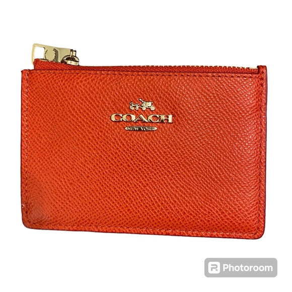 NWOT Coach Leather Key Fob Card Holder Melon Orange Gold Logo - Picture 3 of 11